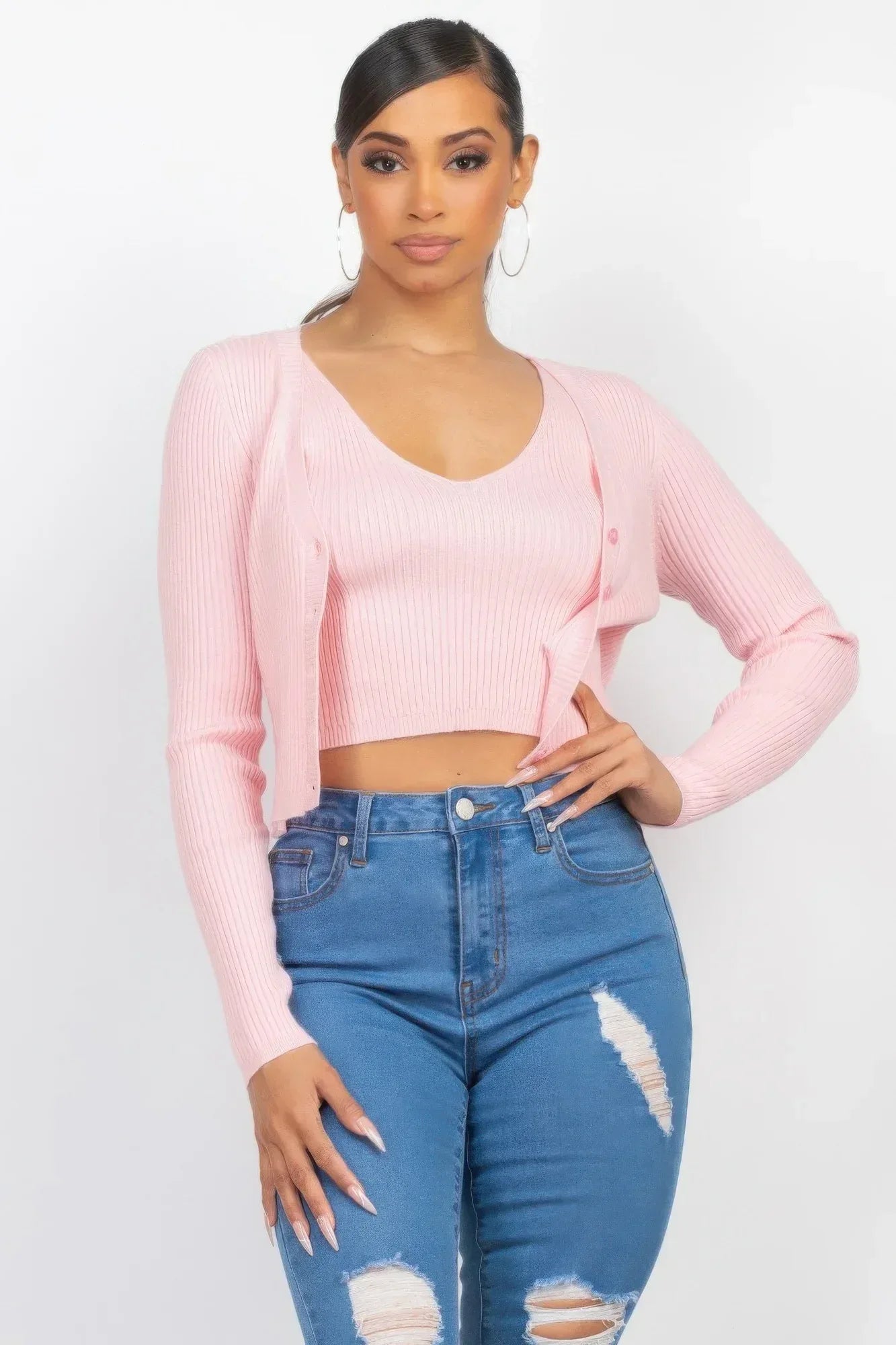 Crop Tank Top & Cardigan Sweater Set | Mixtshop LLC Main image