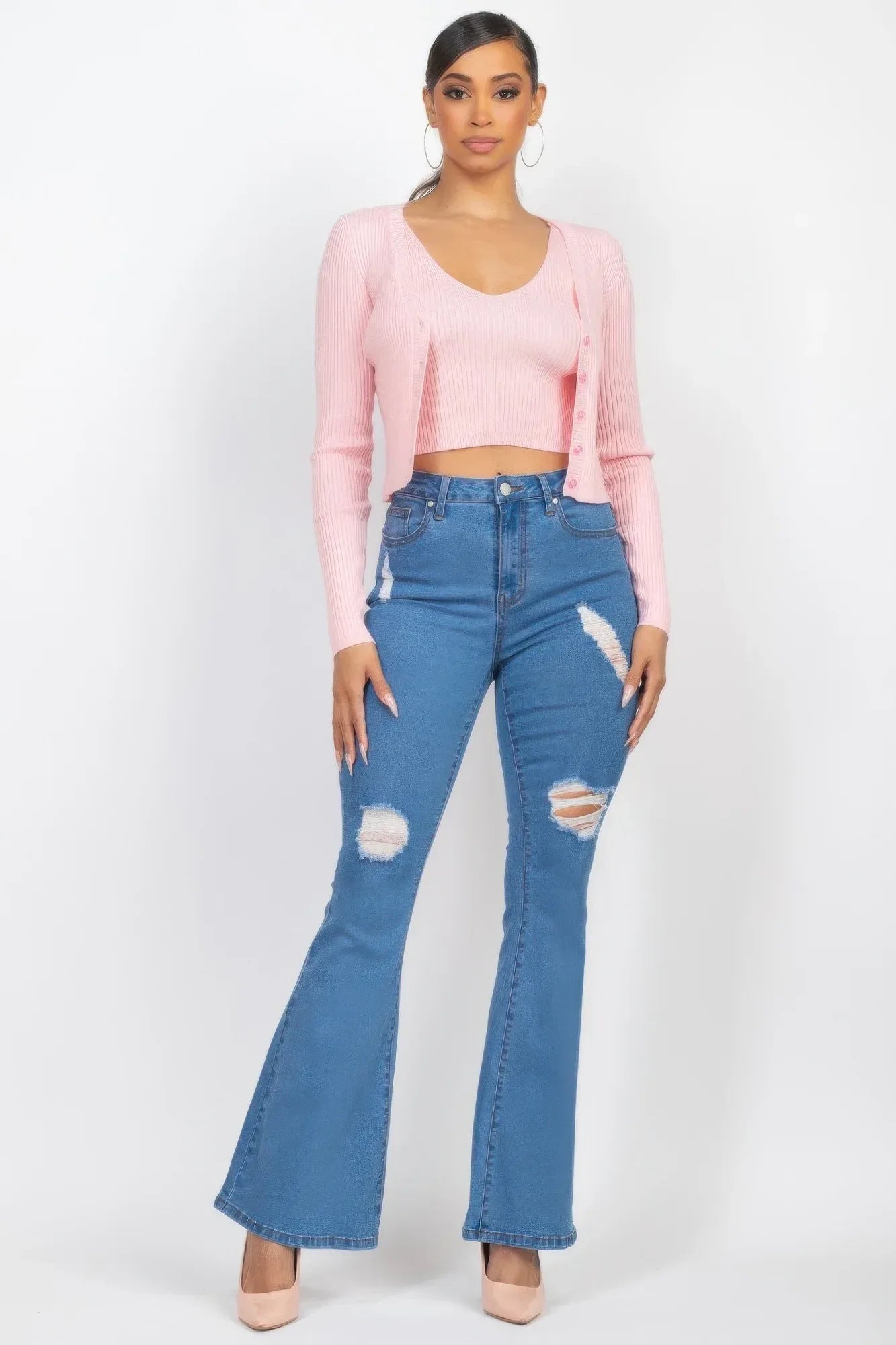 Crop Tank Top & Cardigan Sweater Set Secondary image