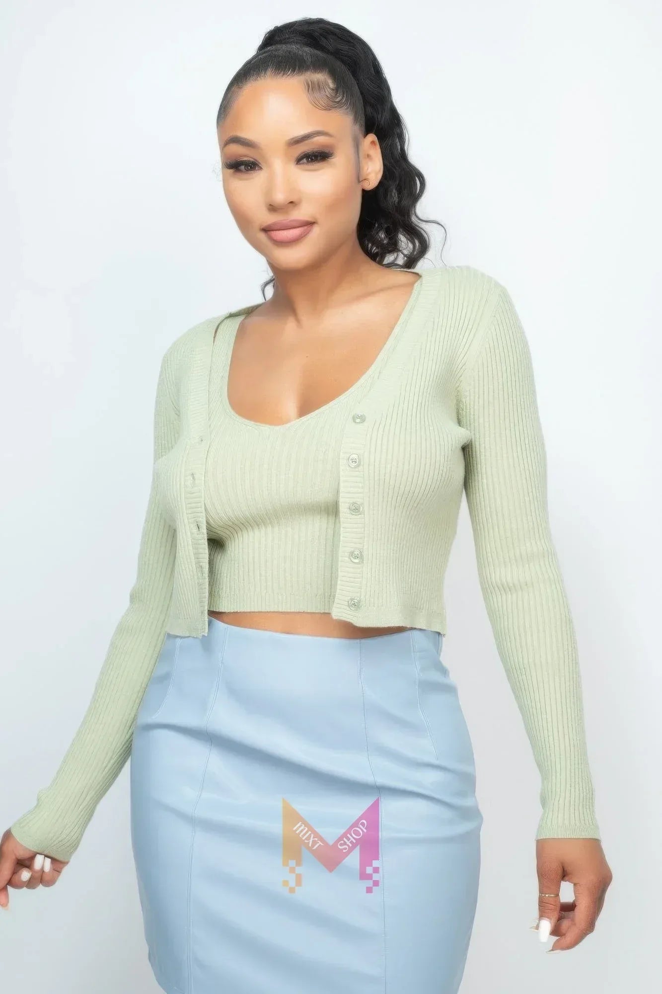 Crop Tank Top & Cardigan Sweater Set | Mixtshop LLC Main image