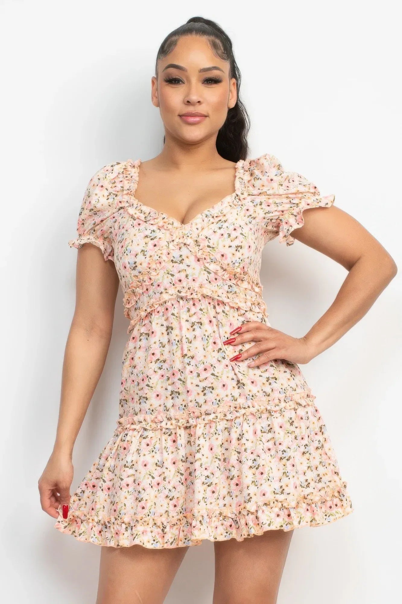 Ruffled Floral Puff Sleeve Dress | Mixtshop LLC Main image
