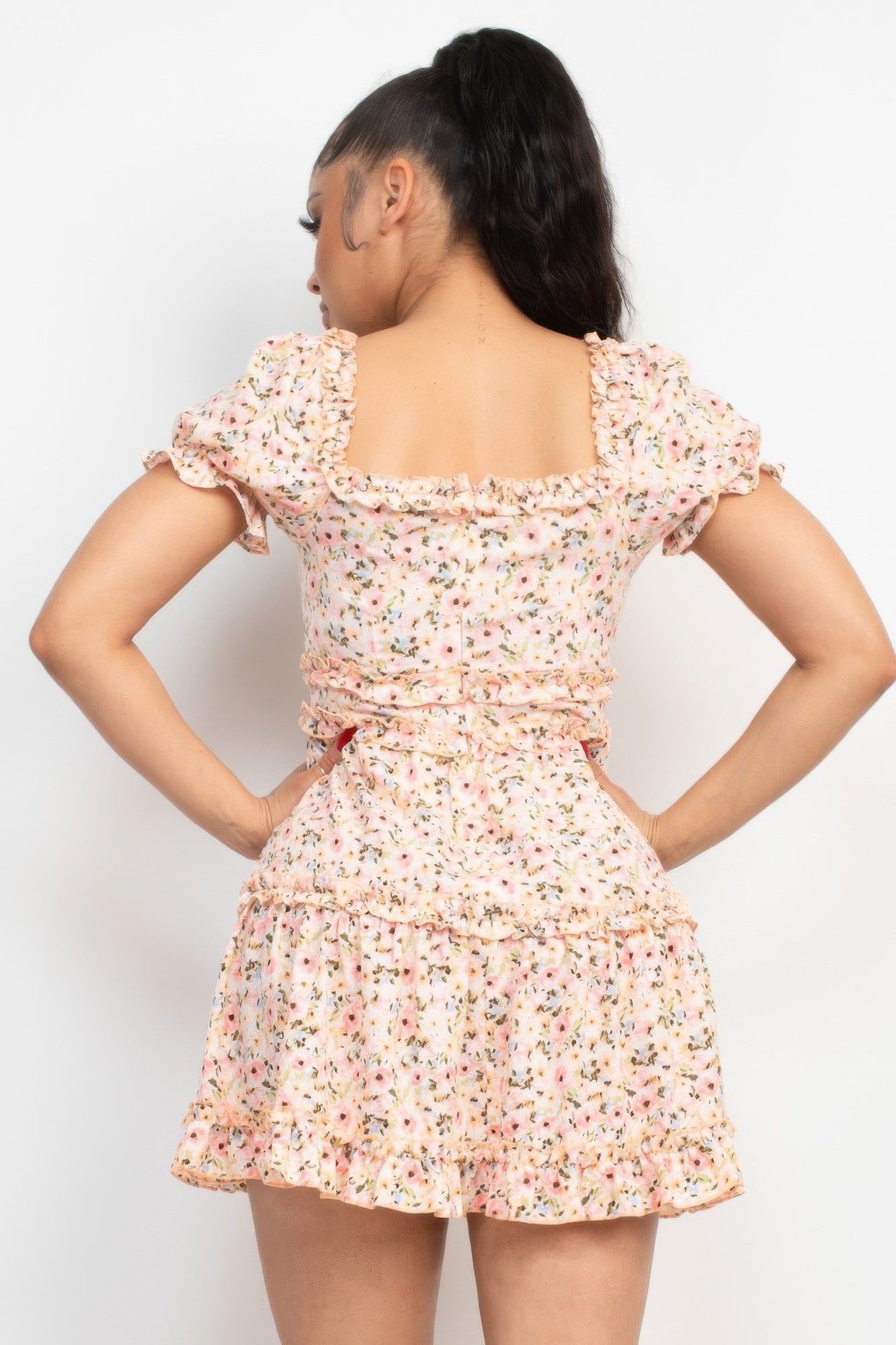 Ruffled Floral Puff Sleeve Dress | Mixtshop LLC