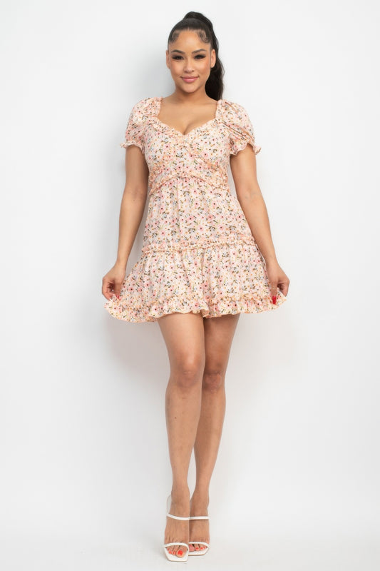 Ruffled Floral Puff Sleeve Dress | Mixtshop LLC