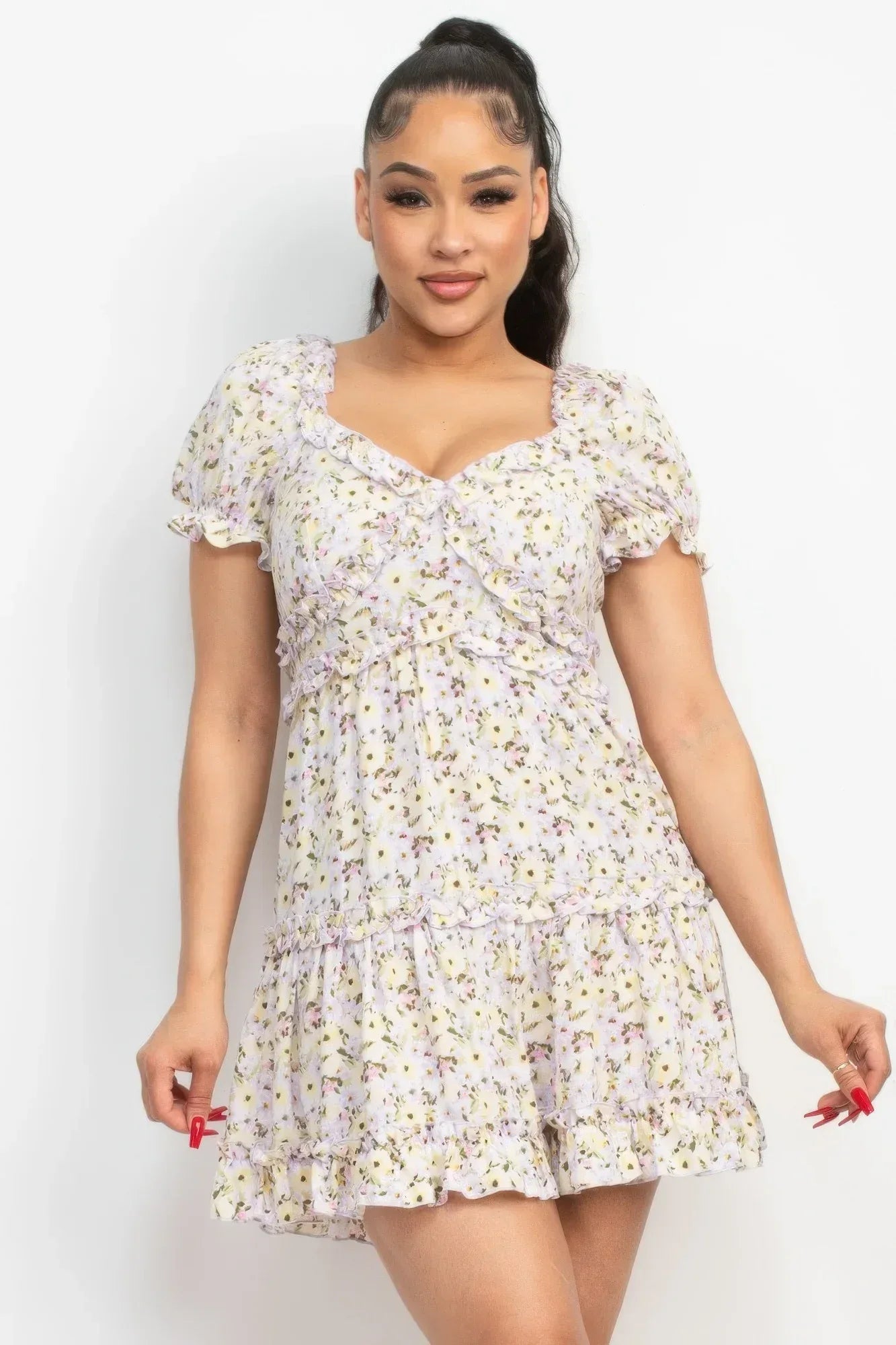 Ruffled Floral Puff Sleeve Dress | Mixtshop LLC Main image