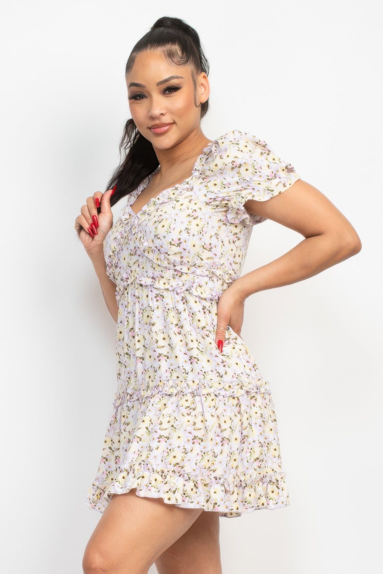 Ruffled Floral Puff Sleeve Dress | Mixtshop LLC
