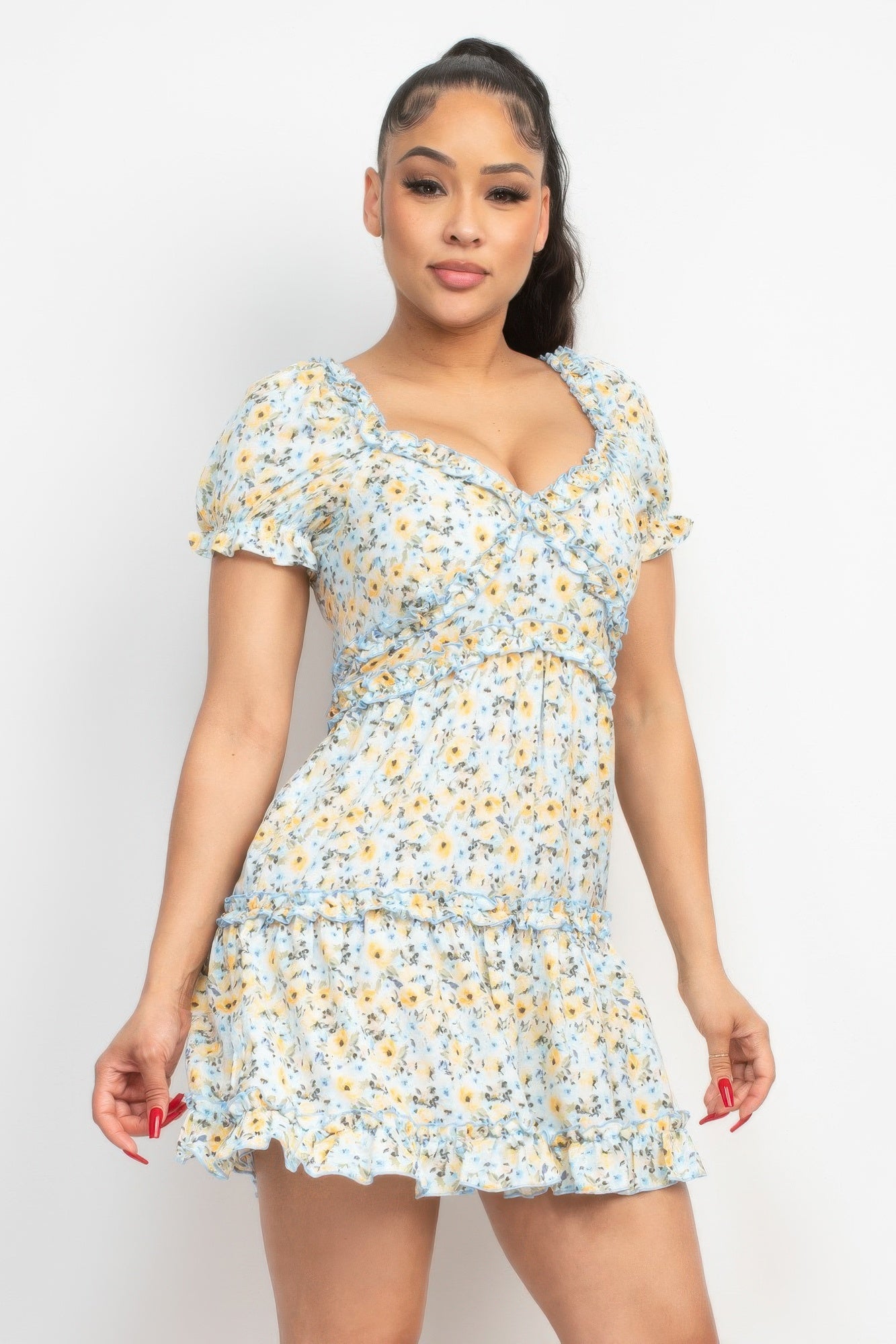 Ruffled Floral Puff Sleeve Dress | Mixtshop LLC