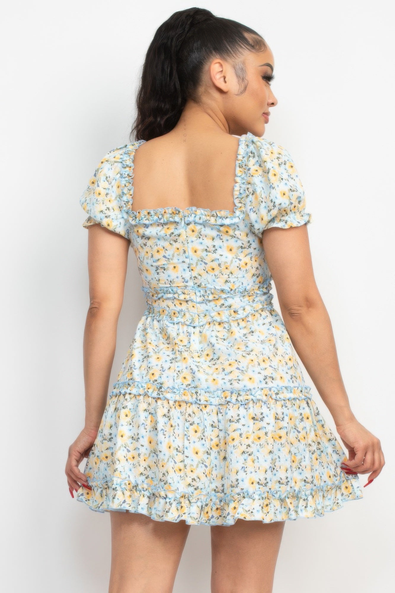 Ruffled Floral Puff Sleeve Dress | Mixtshop LLC