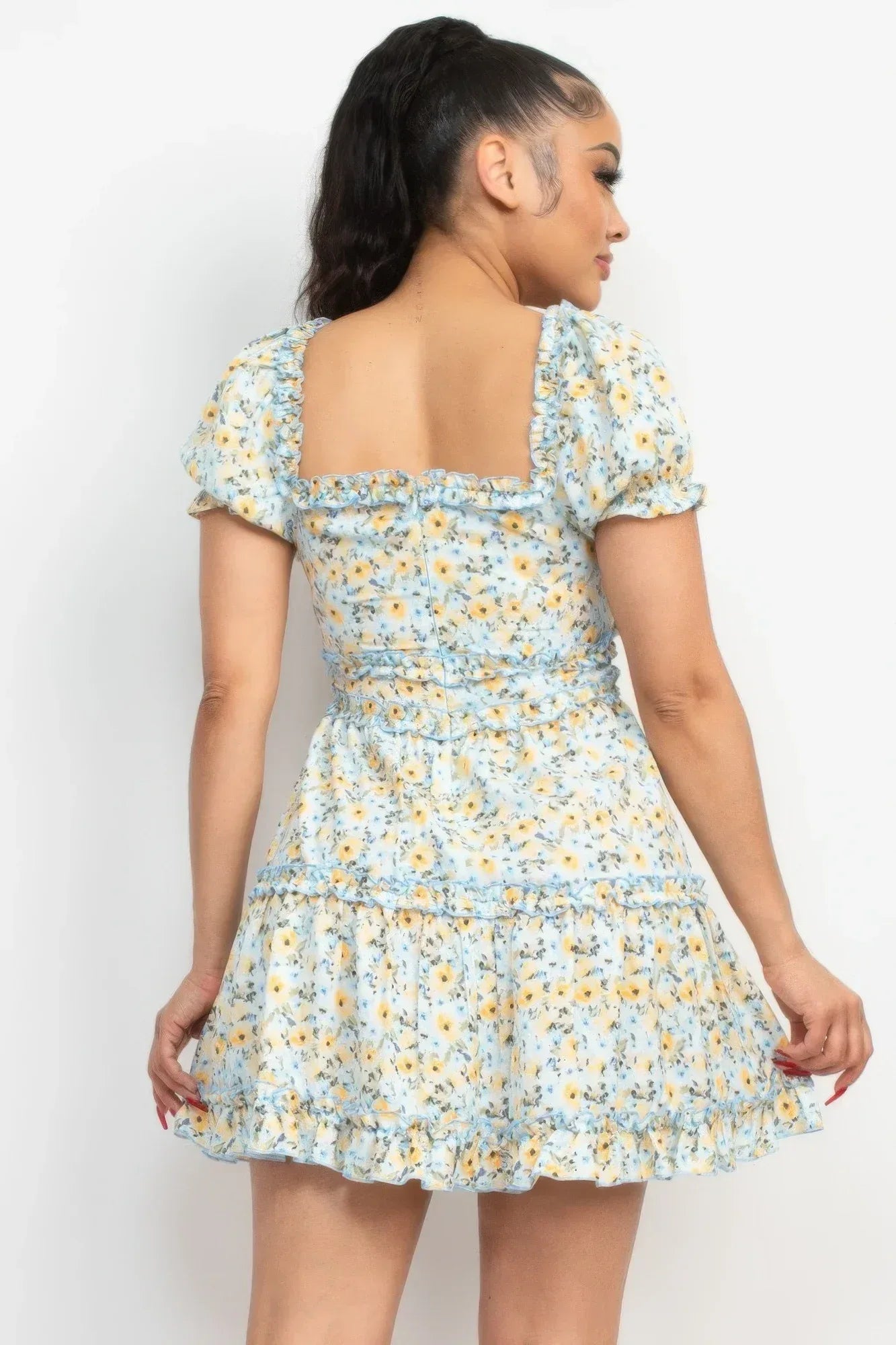 Ruffled Floral Puff Sleeve Dress | Mixtshop LLC
