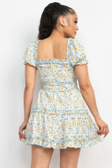 Ruffled Floral Puff Sleeve Dress | Mixtshop LLC