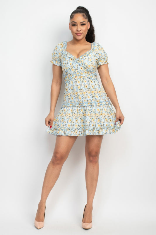 Ruffled Floral Puff Sleeve Dress | Mixtshop LLC