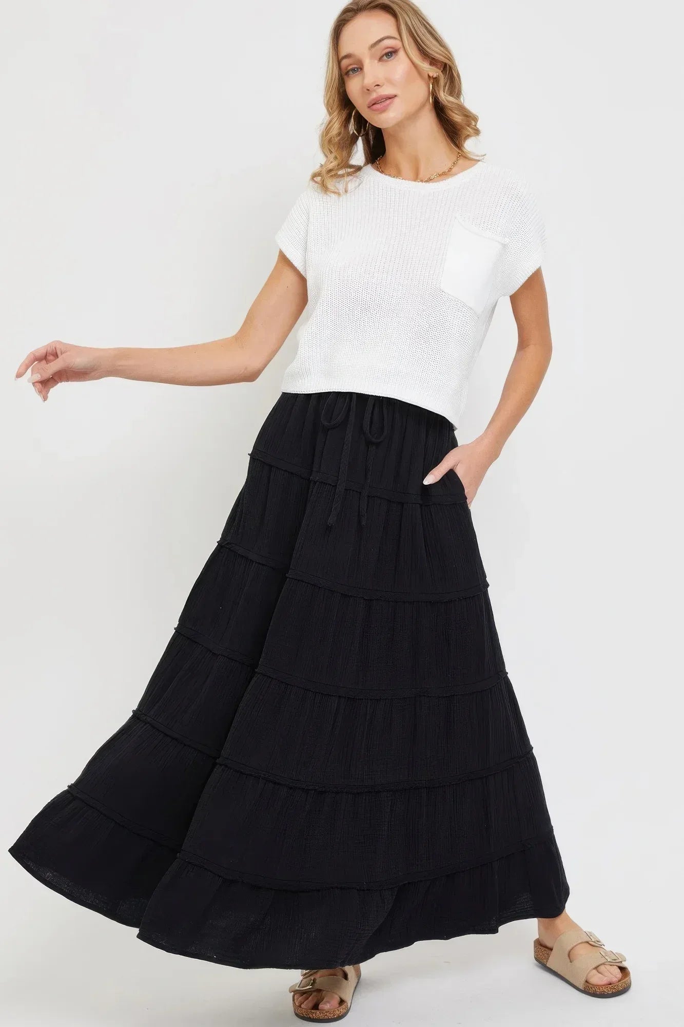 Cotton Gauze Tiered Maxi Skirt Secondary image