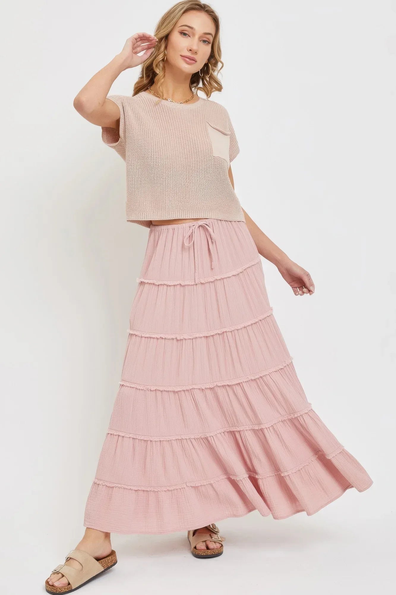 Cotton Gauze Tiered Maxi Skirt Secondary image
