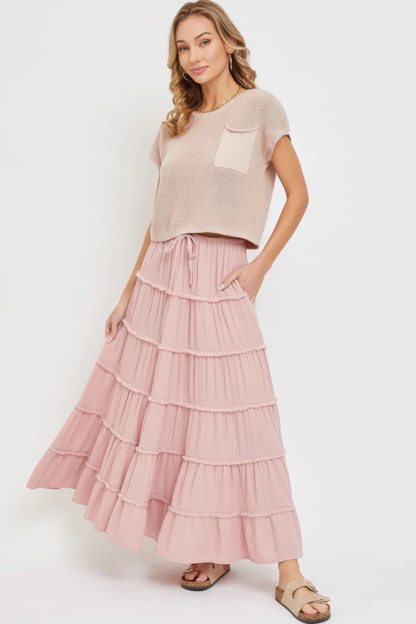 Cotton Gauze Tiered Maxi Skirt | Mixtshop LLC