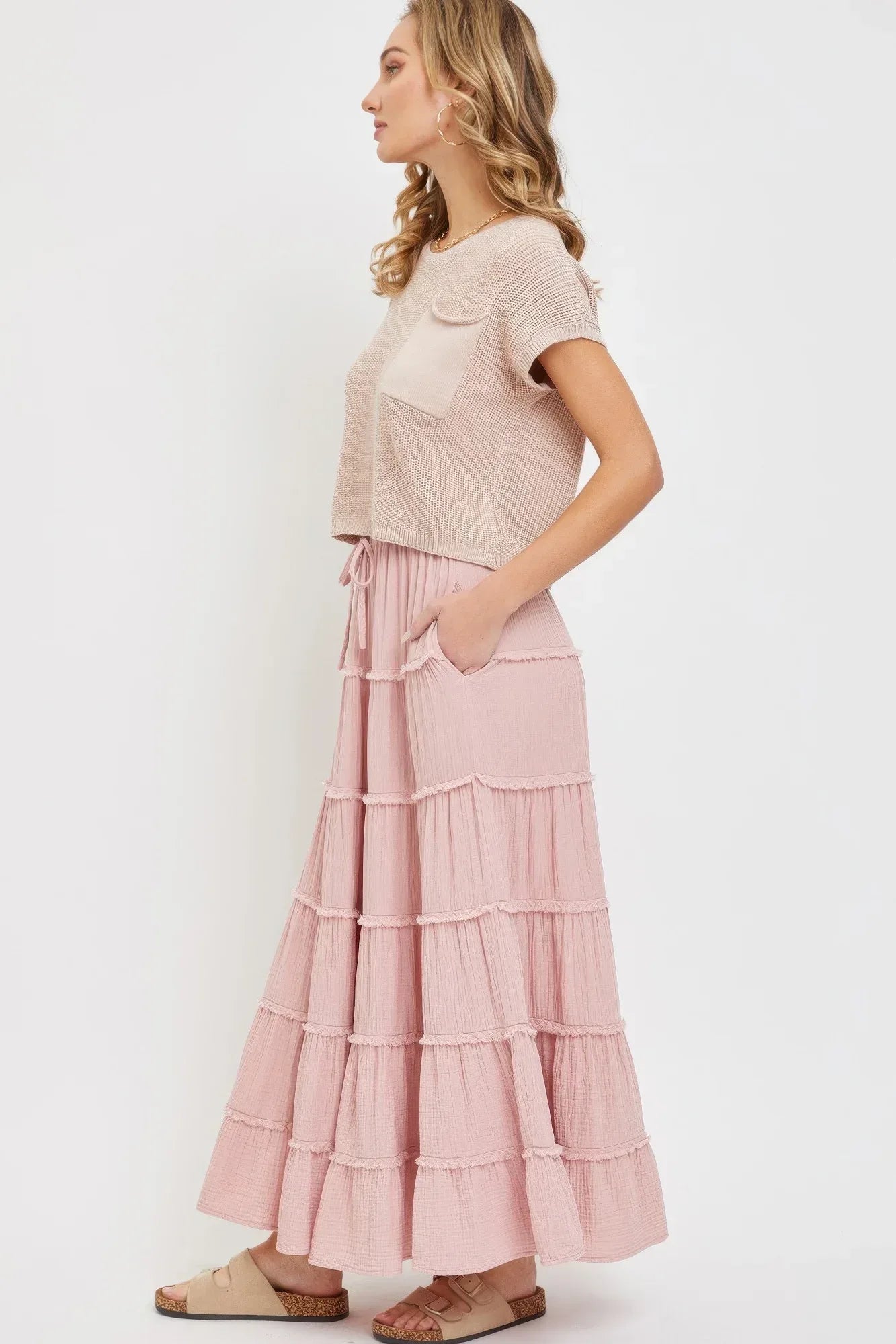 Cotton Gauze Tiered Maxi Skirt | Mixtshop LLC