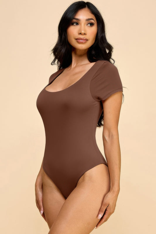 Short Sleeve Scoop Neck Double Layered Bodysuit | Mixtshop LLC
