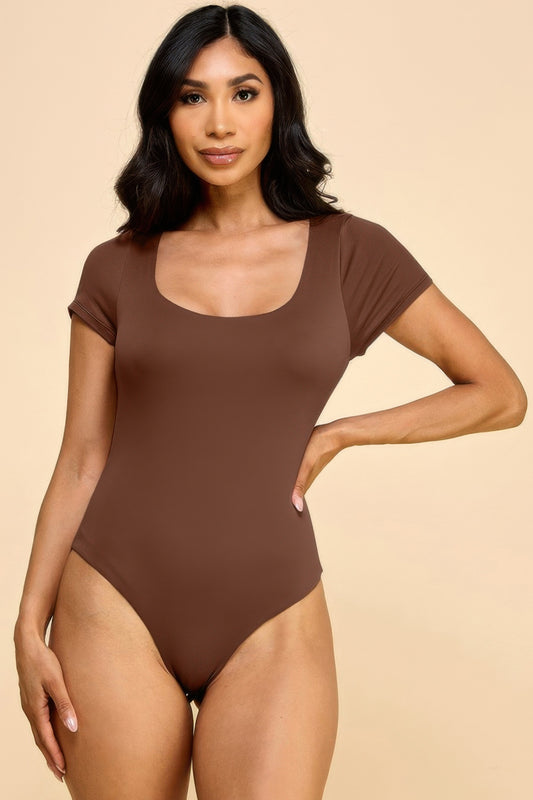 Short Sleeve Scoop Neck Double Layered Bodysuit | Mixtshop LLC