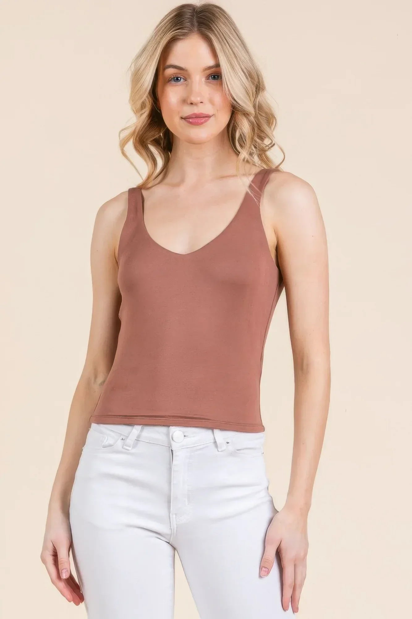 V-neck Basic Double Layers Tank Top | Mixtshop LLC Main image