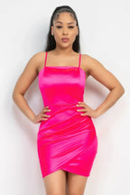 Overlapping Hem Shirred Satin Dress | Mixtshop LLC