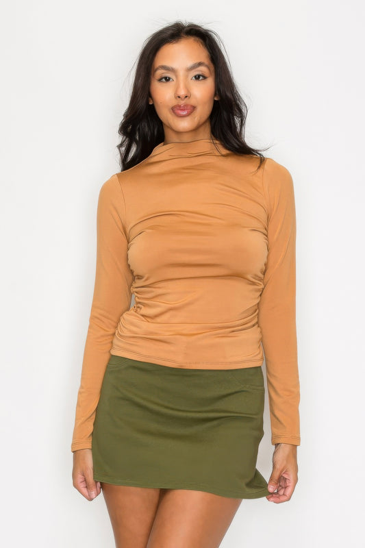 Mock Neck Ruched Solid Top | Mixtshop LLC