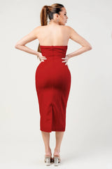 Thick Stretch Woven Sweetheart Neck Tube Midi Dress With Pocket Flap | Mixtshop LLC