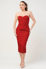 Thick Stretch Woven Sweetheart Neck Tube Midi Dress With Pocket Flap | Mixtshop LLC