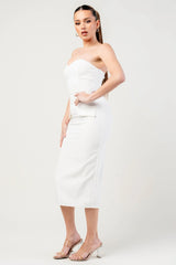 Thick Stretch Woven Sweetheart Neck Tube Midi Dress With Pocket Flap | Mixtshop LLC