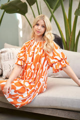 Geometric Print Loose Fit Mini Dress With Gathered Balloon Sleeves | Mixtshop LLC