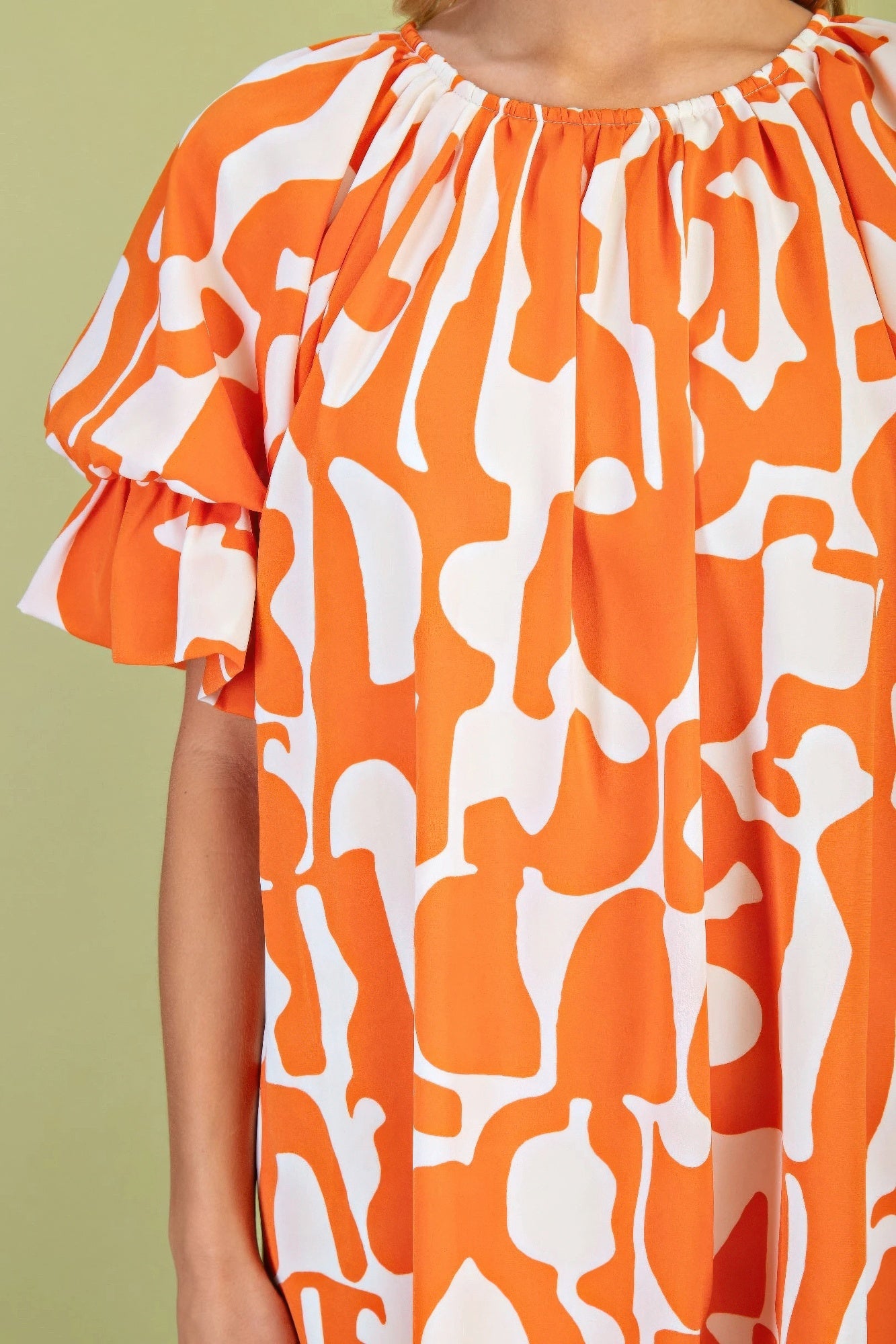 Geometric Print Loose Fit Mini Dress With Gathered Balloon Sleeves | Mixtshop LLC