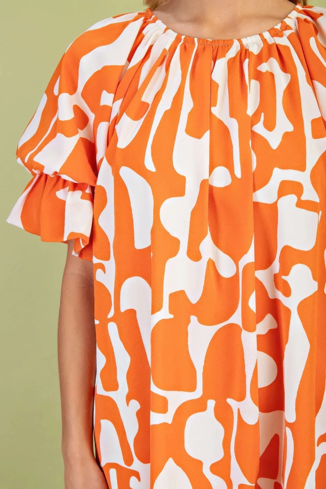 Geometric Print Loose Fit Mini Dress With Gathered Balloon Sleeves | Mixtshop LLC