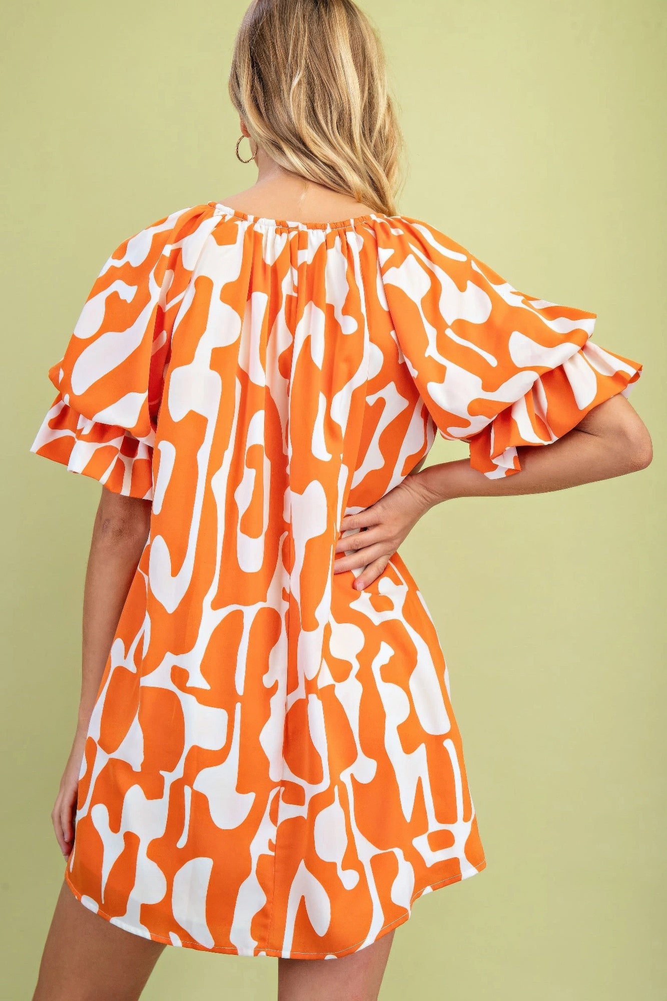 Geometric Print Loose Fit Mini Dress With Gathered Balloon Sleeves | Mixtshop LLC