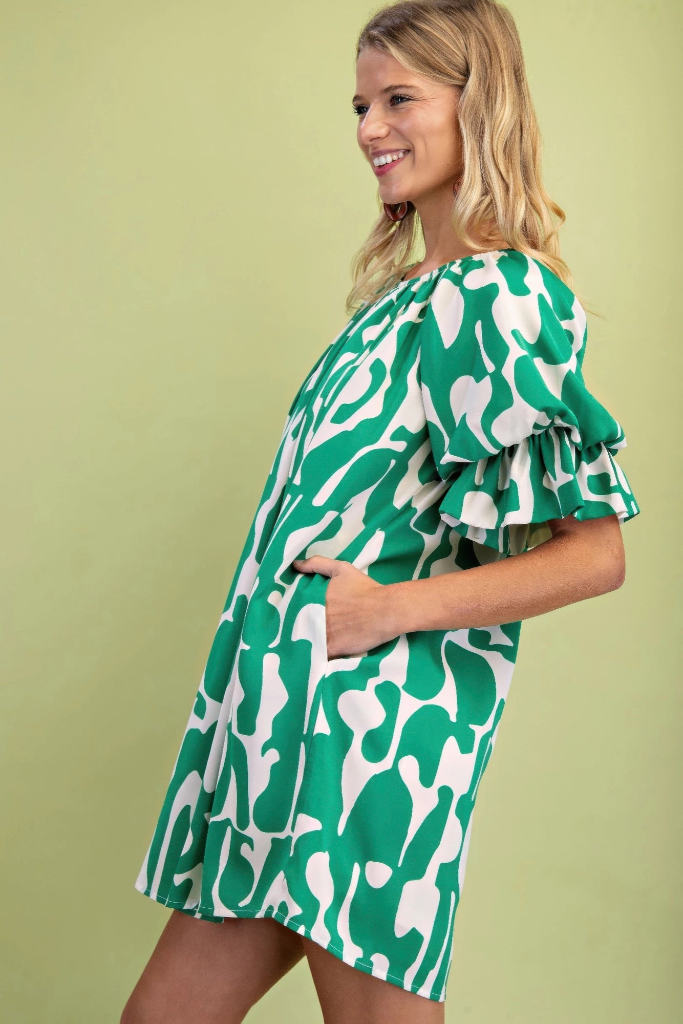 Geometric Print Loose Fit Mini Dress With Gathered Balloon Sleeves | Mixtshop LLC