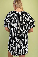 Geometric Print Loose Fit Mini Dress With Gathered Balloon Sleeves | Mixtshop LLC