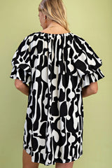Geometric Print Loose Fit Mini Dress With Gathered Balloon Sleeves | Mixtshop LLC