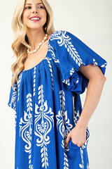 Printed Midi Dress With Short Puff Sleeves | Mixtshop LLC