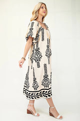 Printed Midi Dress With Short Puff Sleeves | Mixtshop LLC