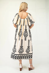 Printed Midi Dress With Short Puff Sleeves | Mixtshop LLC