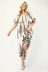 Printed Midi Dress With Short Puff Sleeves | Mixtshop LLC