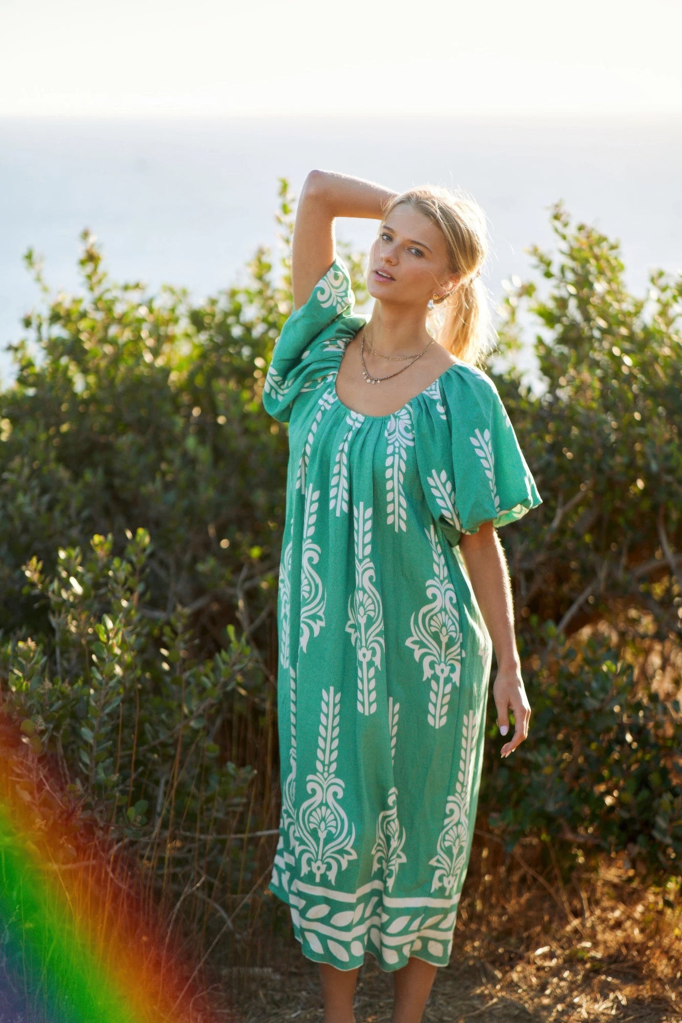 Printed Midi Dress With Short Puff Sleeves | Mixtshop LLC