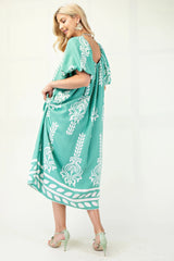 Printed Midi Dress With Short Puff Sleeves | Mixtshop LLC