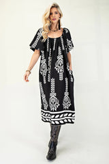 Printed Midi Dress With Short Puff Sleeves | Mixtshop LLC