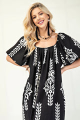 Printed Midi Dress With Short Puff Sleeves | Mixtshop LLC