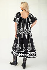 Printed Midi Dress With Short Puff Sleeves | Mixtshop LLC