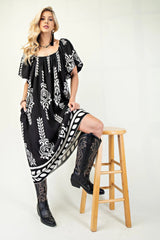 Printed Midi Dress With Short Puff Sleeves | Mixtshop LLC