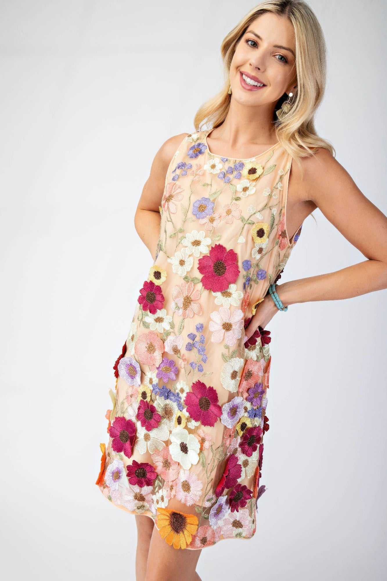 3d Floral Embroidered Sleeveless Mini Dress | Mixtshop LLC