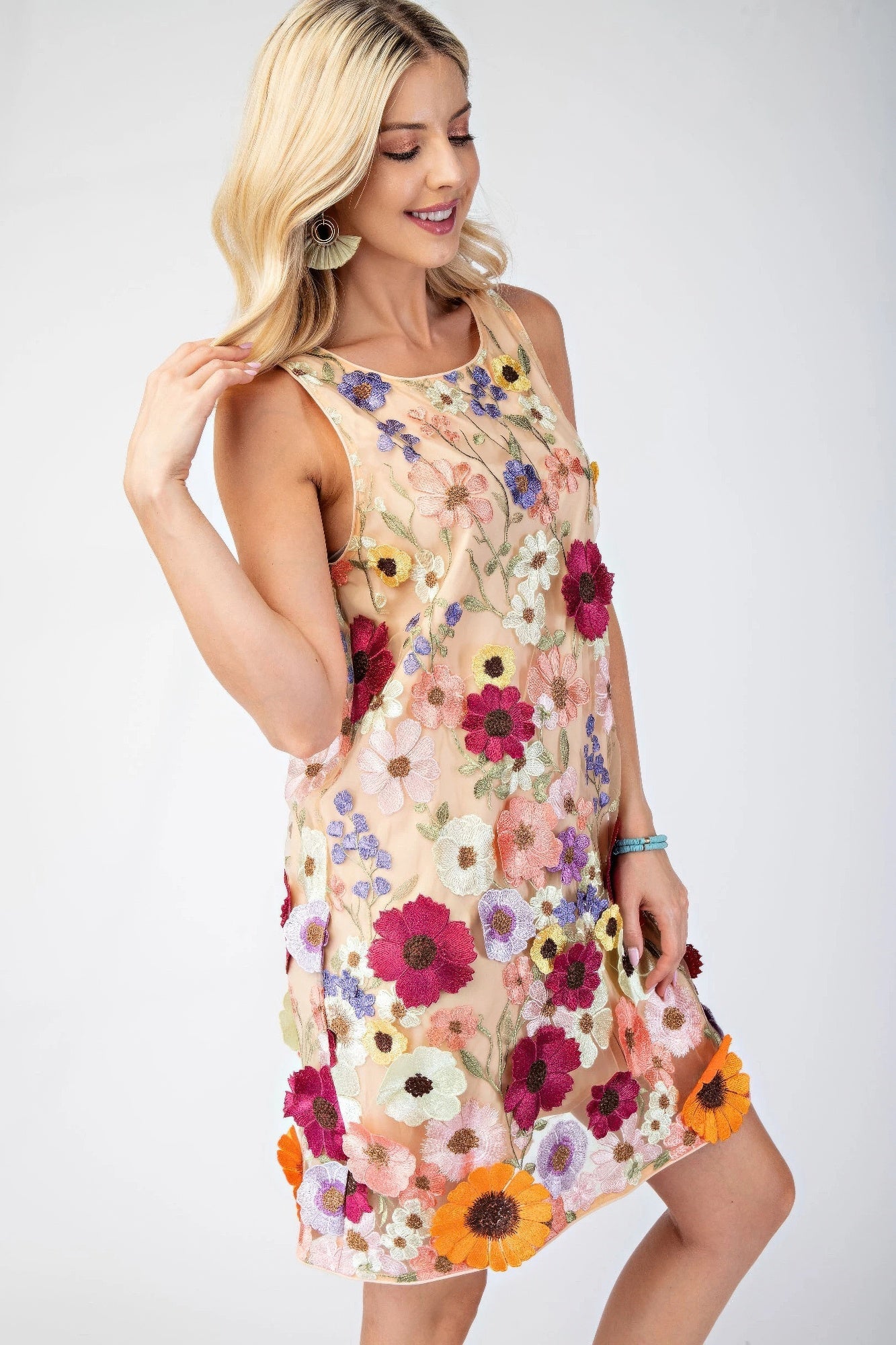 3d Floral Embroidered Sleeveless Mini Dress | Mixtshop LLC