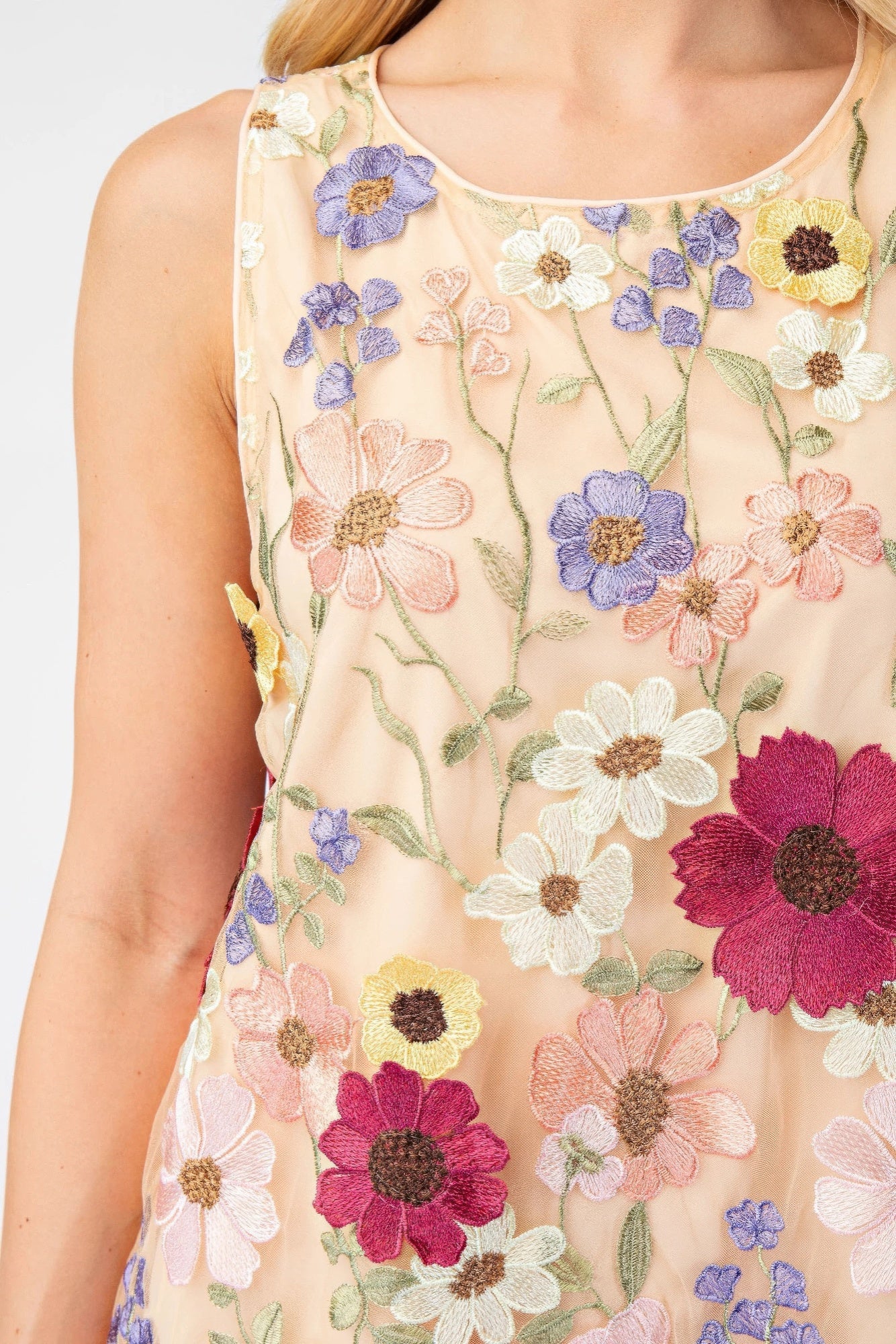 3d Floral Embroidered Sleeveless Mini Dress | Mixtshop LLC