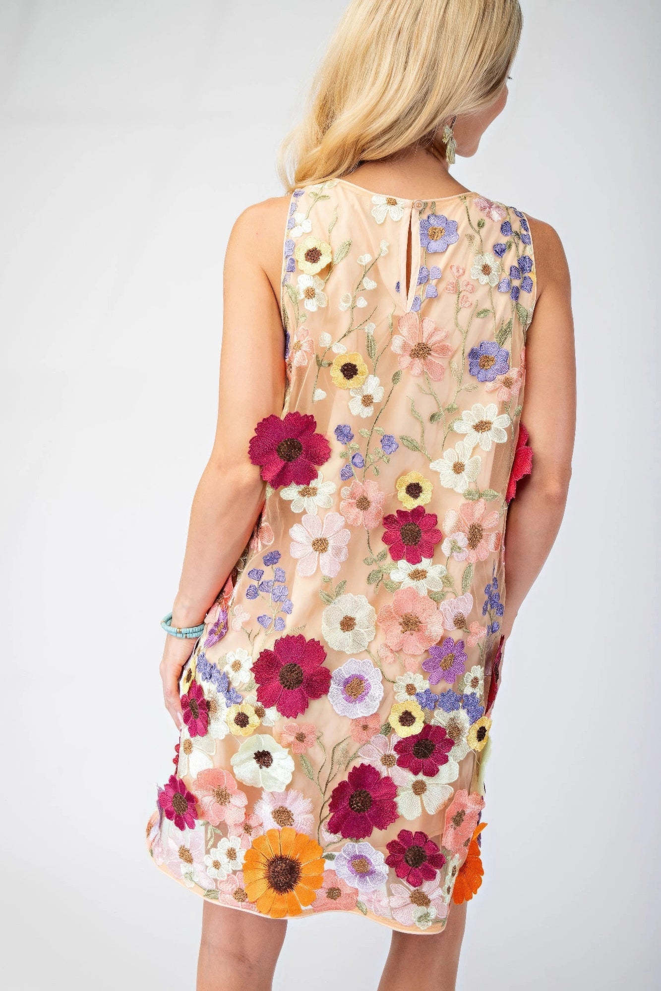 3d Floral Embroidered Sleeveless Mini Dress | Mixtshop LLC