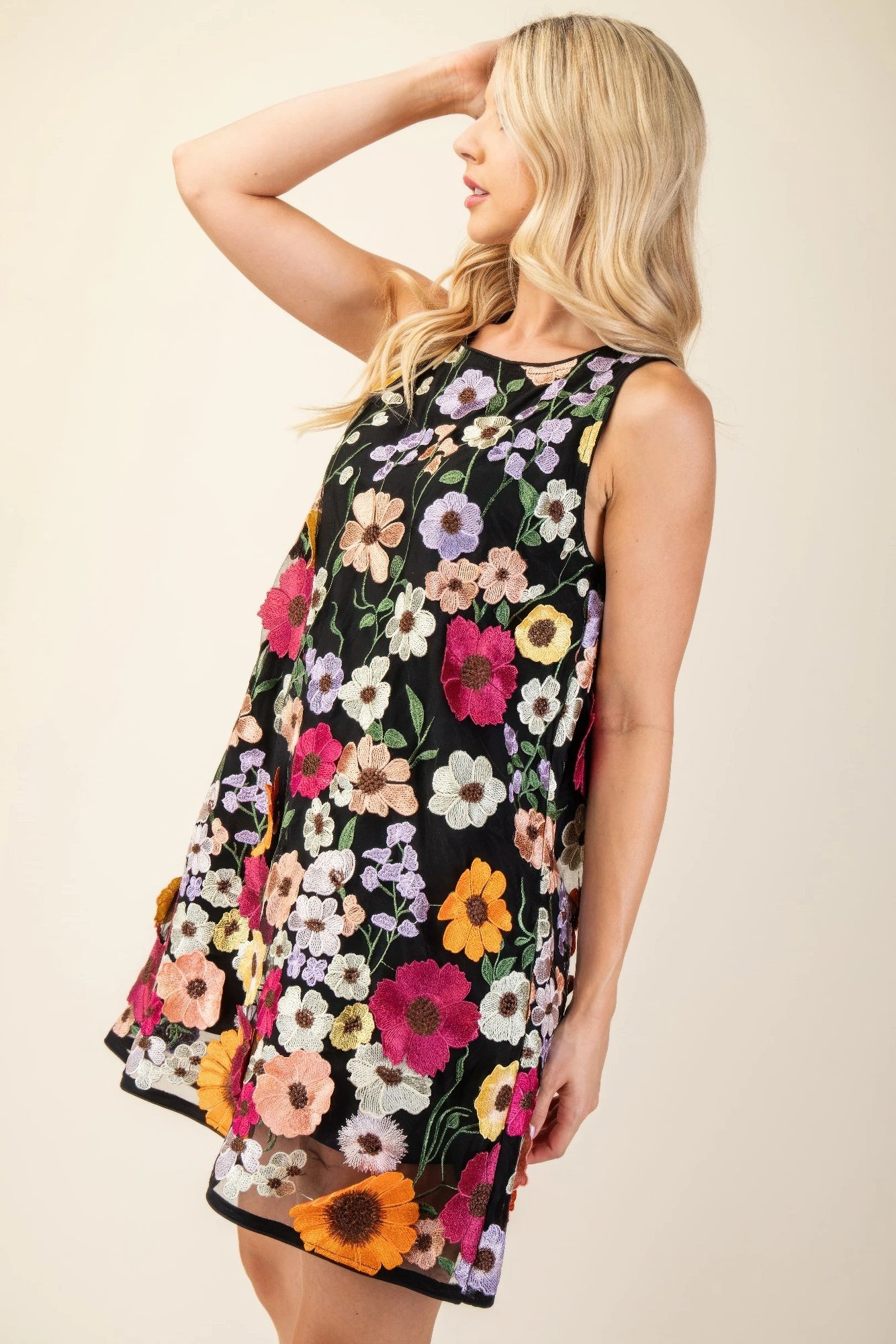 3d Floral Embroidered Sleeveless Mini Dress | Mixtshop LLC