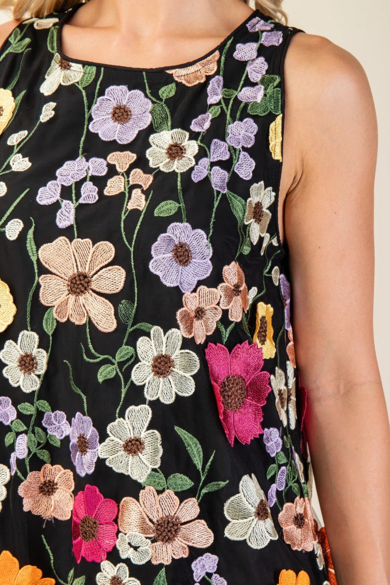 3d Floral Embroidered Sleeveless Mini Dress | Mixtshop LLC