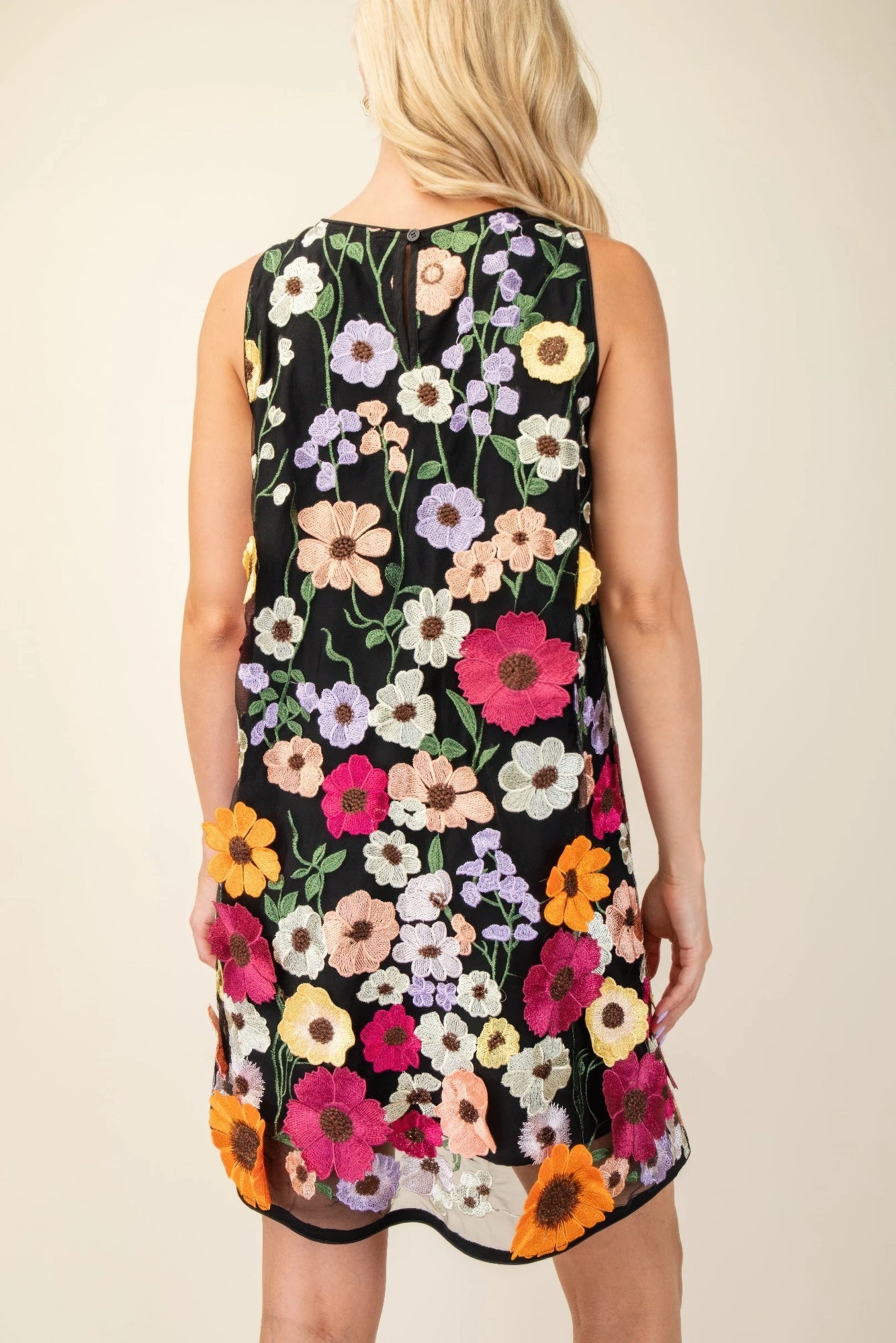 3d Floral Embroidered Sleeveless Mini Dress | Mixtshop LLC
