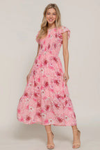 Ruffl Slv Smocked Floral Print Dresss | Mixtshop LLC